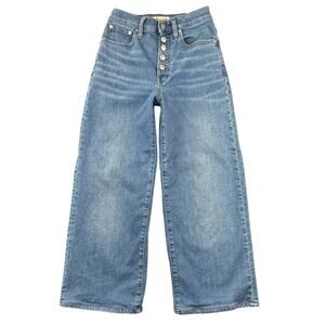 Madewell The Perfect Vintage Wide Leg Jeans High Rise Button Fly Blue Cropped 24